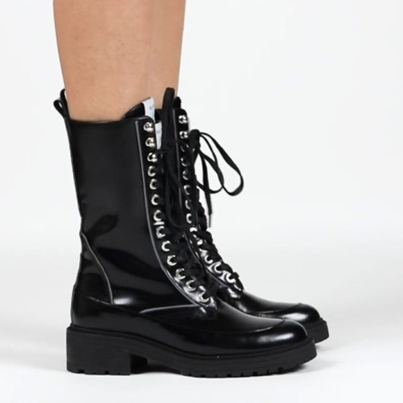 NWOT NWOB Havva Mustafa Metallic Oiled Bronze Black Lace Up Combat Boots - Picture 3 of 16